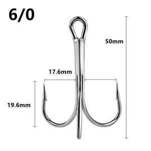4X 50Pcs Big Treble Fishing Hooks High carbon Steel Shark Tuna Jig Triple Anchor Fishhooks Saltwater Barbed hook Strong 4/0-10/0