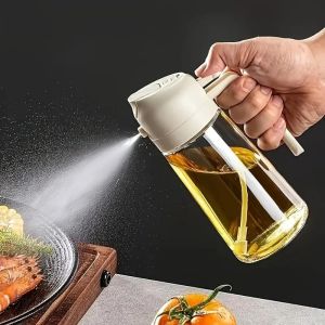 2-in-1 Oil Spray Bottle and Pourer with Precise Control - Portable Kitchen Oil Dispenser for Cooking Salad Baking Grilling