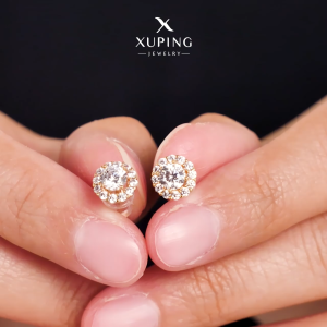 Xuping Anting Tusuk-Stud Mata Gemma Bulat Ring Lapis Emas 0151250382