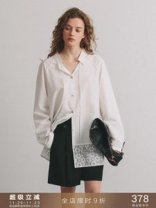 Elegant Lace Splice Long Sleeve V-Neck Loose Womens Shirt Cotton Blend Business Casual Spring Fashion Popchrio