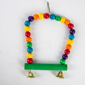 【X】Natural Wooden Parrots Swing Toy Birds Perch Hanging Swings Cage Colorful Beads