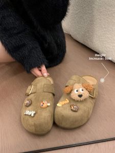 XUJIA | Vintage Teddy Cartoon Thick Sole Slip-On Half Slippers Female Outdoor Spring New