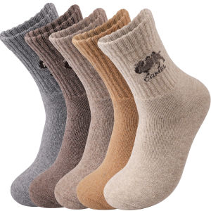 5Pairs Winter Mens Wool Socks Thick Thermal Animal Sports Socks Outdoor Hiking Cycling Soft Casual Mid Tube Snow Socks