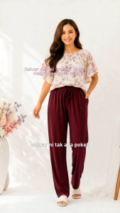 Ladies Seluar Tidur Jalur Wanita Pakaian Rumah Home wear pants Pure soft Cotton Elastic Waist