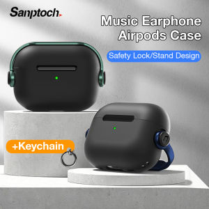 Sanptoch Music Earphone Case For Airpods 4 / Pro 2 / 3rd / 2 / 1 Secure Lock Protective Casing Stand Shockproof Full Cover With Lanyard