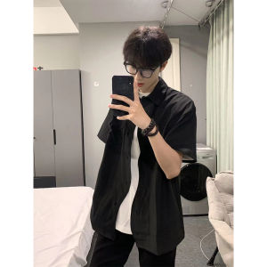 Black Short Sleeve Shirt Mens Summer Thin American High Street Half Sleeve Fancy Handsome Sun Protection Shirt Coat