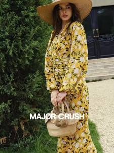 Floral Print New Style V-neck Peplum Skirt Suit