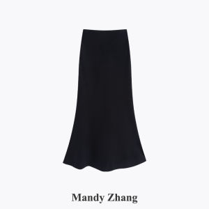 Chic Wool Tencel White Fish Tail High Waist Fitted Skirt