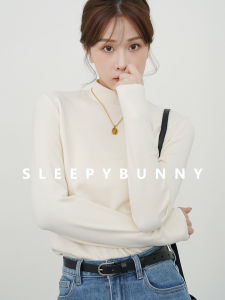 Sleepy Rabbit 15W Double-sided Velvet Long Sleeve T-shirt Womens Autumn Winter Slim Fit Base Layer Shirt Half High Collar