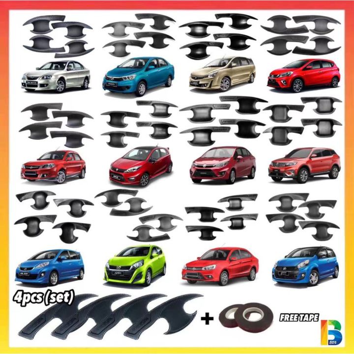 PERODUA MYVI 2017~2023 DOOR HANDLE COVER Carbon Fibre Car Door Handle Cover Inner Bowl