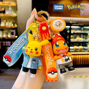 Takara Tomy | Pokemon Keychain Anime Figures Pikachu Cartoon Key Chain Charmander Psyduck Fashion Bag Keyring Pendant Accessories Toy Kid Gift