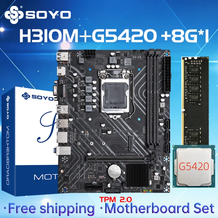 SoYo | SOYO H310M DDR3 Motherboard G5420 CPU 8G RAM Intel LGA1151 TPM2.0 Computer com Kit Xeon PC GAME PCIE3.0*16 Desktop Mainboard