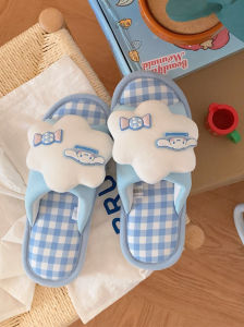 Thin Sanrio Cinnamoroll Babycinnamoroll Linen Slippers All Year Round Neutral Cute Indoor Non Slip Cotton Linen Home Shoes Women