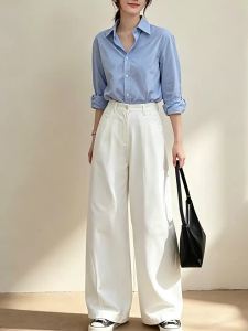 MANMI | Quần Nữ Đơn Giản Màu Trắng Cao Waist Thoáng Mát và Giảm Béo