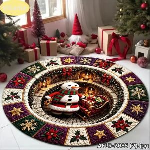 Thảm Tròn Hình Xe Lửa & Ông Già Noel VIKAMA 2D Thảm Trang Trí Trong Nhà Chống Trơn Trượt Dùng Cho Phòng Khách Ghế Sofa & Bàn Cà Phê Trang Trí Nhà Cửa Lễ Hội