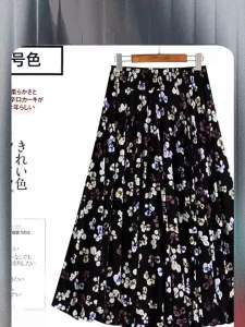 Y&HE Summer Arrival Floral Ice Silk Skirt Mothers Elastic Waist High Waist A-line Large Hem Mid Length Long Length Pleated Skirt