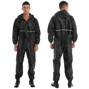Adult Waterproof Hooded Raincoat Long Sleeve Zipper Reflective Strip Jumpsuit Rainy Day Fishing Camping Hiking Rain Jacket