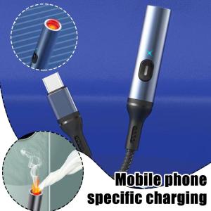 Metal Windproof Rechargeable Electric Lighter USB Type C Cable Lighter For Cell Phones Tablets Safety Switch Flameless Igniter