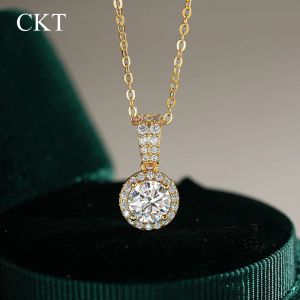 codCKT D Color 1ct Pendant for Women Diamond Moissanite Necklace Womens 14K Gold Classic Round Wedding Fine Jewelry