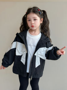 Girls Color Block Jacket Zipper Hoodie Butterfly Knot Baby Coat Spring Autumn Casual Style Breathable Cotton Childrens Wear