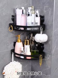 Bathroom Carbon Steel Triangle Suction Cup Shelf Sturdy Suction Cup Shelf No Drill Bathroom Storage with Drainage Quick Install Wall Organizer