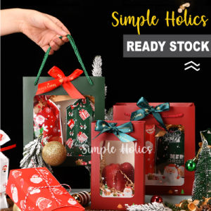 3pc Christmas Thick Paper Bag Transparent Window/Festive Season Paper Bag/Thick Gift Bag/Christmas Gift Packaging