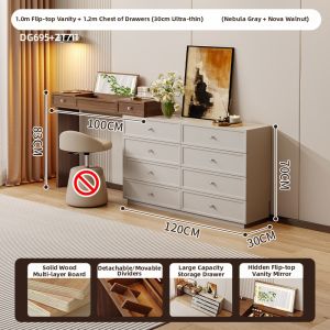 ZUNTONGGE | Vintage Multifunction Storage Dressing Table with Flip Mirror