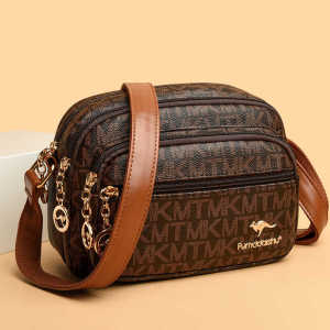 Authentic Women Bag Middle-Aged Mother Bag 2024 New Arrival Soft Leather Multi-Layer Printed All-Matching Fashion Middle-Aged and Elderly Messenger Bag