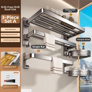 No-drill Bathroom Storage Rack Integrated Towel and Bathrobe Hanger