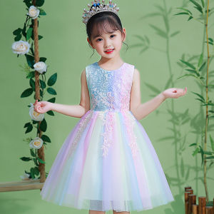 Rainbow Childrens Dress Summer New Style Princess Ball Gown Festival Performance Big Chorus Girls Dress Blue Fairy Toddler