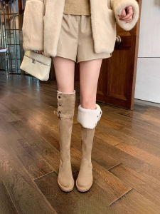 พรางหุ่น รองเท้าบูทยาวเหนือเข่า ผู้หญิง ฤดูใบไม้ร่วง ฤดูหนาว รองเท้าบูทสูงกํามะหยี่ขนแกะ รองเท้าบูทยาว รองเท้าบูททรงสลิม สองวิธีในการสวมใส่