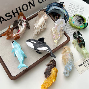 2024 New Ocean Series Large Size Hair Clips Acetate Dolphin Jellyfish Whale Sea Horse Womens Hair Accessories Stylish Hairpins