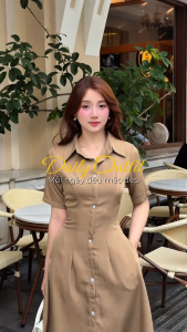 Đầm thiết kế BEMINE cổ sơ mi có cúc dáng chữ A phù hợp đi làm-MT11100