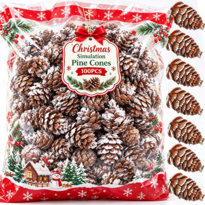 10/100Pcs Christmas Artificial Frosted Pine Cones Fake Pinecone Decoration Xmas Garland Craft Making Supplies Winter Party Photo Props