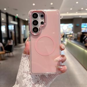 Fashion Metal Frame Lens Magnetic Case for Samsung Galaxy S26 S25 Ultra Plus A57 A37 A17 A07 A56 A36 A26 Airbag Shockproof Cover
