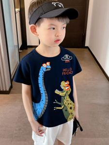 Summer Childrens Short Sleeve T-Shirt Pure Cotton Dinosaur Cartoon Print Baby Clothes 2025 New Style Breathable Casualwear