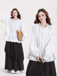 Áo Sơ Mi Dài Tay Có Nơ và Viền Ren Cho Phụ Nữ Phù Hợp Mùa Thu Đơn Giản Casual