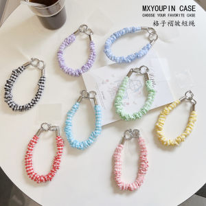 Premium Creative Plaid Folded Silk Handheld Lanyard with Clip Anti-Lost Suitable for Phone Case Bag Keychain Women