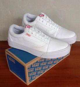sepatu sneakers vans old skool full white vans premium putih polos