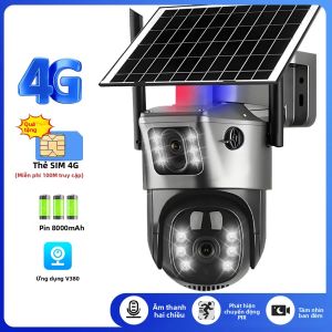 Camera Năng Lượng Mặt Trời 4G SIM Card 8MP 4K HD Camera Kép Chống Nước IP66 Giám Sát An Ninh Ngoài Trời Thời Lượng Pin Dài Hỗ Trợ Ứng Dụng V380