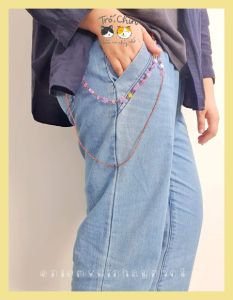 Bộ phụ kiện đa năng màu cam hồng tím độc đáo gồm Dây trang trí quần / Dây khẩu trang / Vòng cổ (gắn tên handmade)