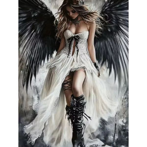 Gothic Dark Angel Black Wings White Dress Jigsaw Puzzle 500 1000 1200 2000pcs For Adults Quality Time Training Mind Game Toy