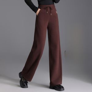 MAIMEI | Womens Thickened Fleece Lined Autumn Winter Straight Leg Pants High Waist Trousers Comfortable Warm Polyester Spandex Blend