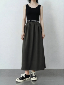 AMII | Casual Mountain Outdoor Style A-line Skirt with Wood Ear and Elastic Waistband