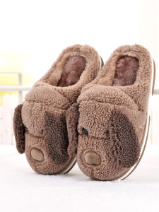 Childrens Cotton Slippers Home Use Warm Plush Dog Cartoon Cozy Winter Booties Girls Boys Home Cotton Shoes Ages 5-18