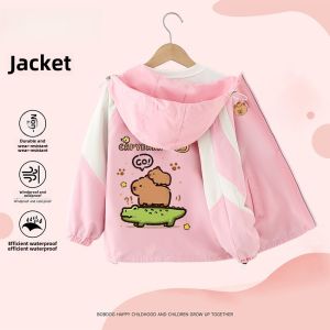 New Fashionable Fleece Lined Waterproof Childrens Jacket Cartoon Design Autumn Winter Coat for Boys And Girls Trendy Outfit