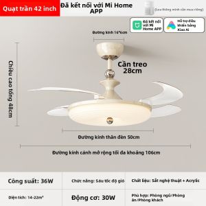 DGY | Quạt Trần Có Đèn Với Đèn Cổ Điển Màu Kem Vân Gỗ Óc Chó