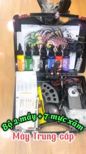 Bộ 2 máy xăm trung cấp kèm 7 mầu mực xăm