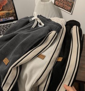 Corduroy Straight Leg Pants Mens Autumn Winter Loose Fit Casual Sports High Street Long Trousers Youth Fashion Thickened Fleece