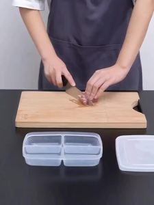4 Grids Food Fruit Storage Box Portable Compartment Refrigerator Freezer Organizers Sub-Packed Meat Onion Ginger Clear Crisper